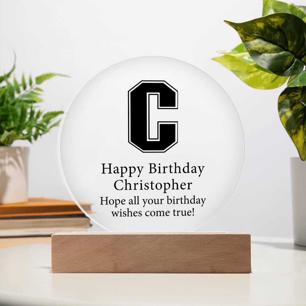 Happy Birthday Christopher v02 - Circle Acrylic Plaque