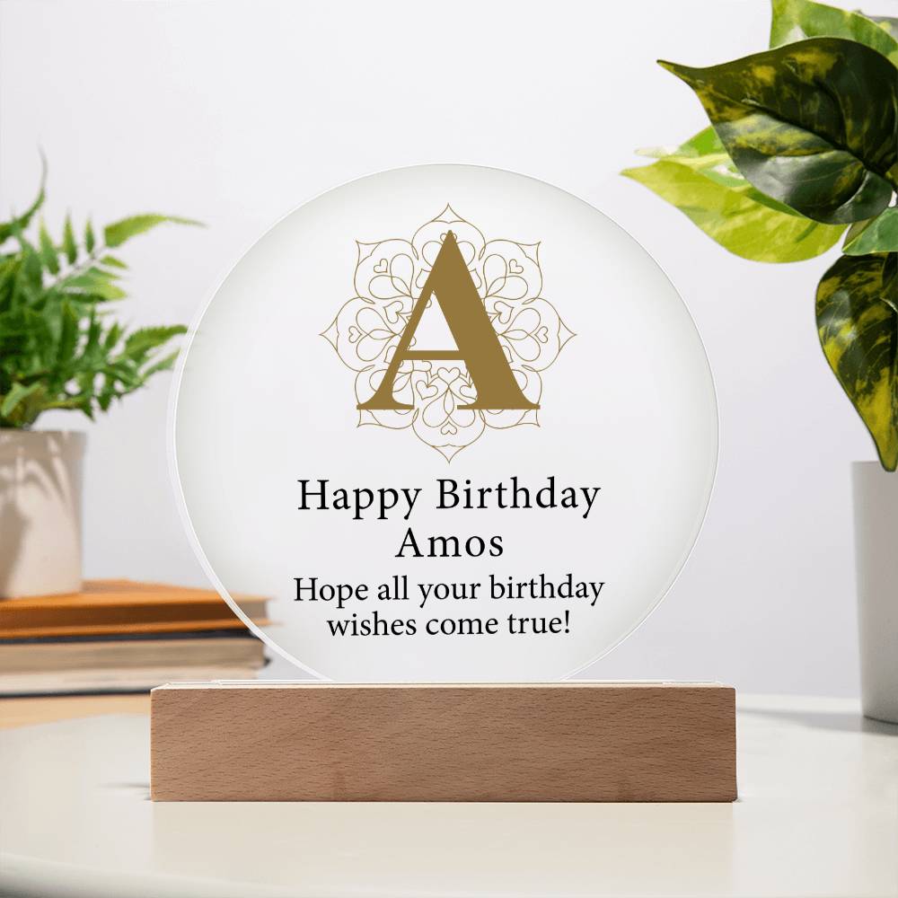Happy Birthday Amos v01 - Circle Acrylic Plaque