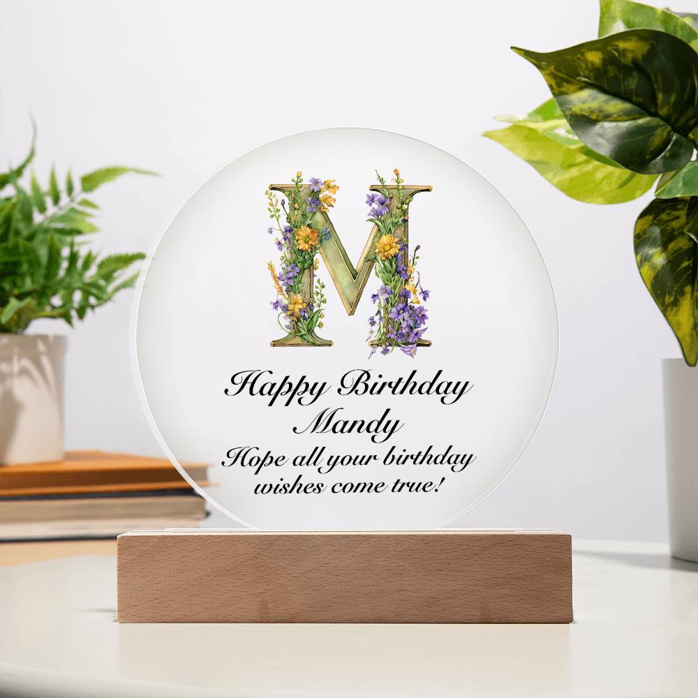 Happy Birthday Mandy v02 - Circle Acrylic Plaque