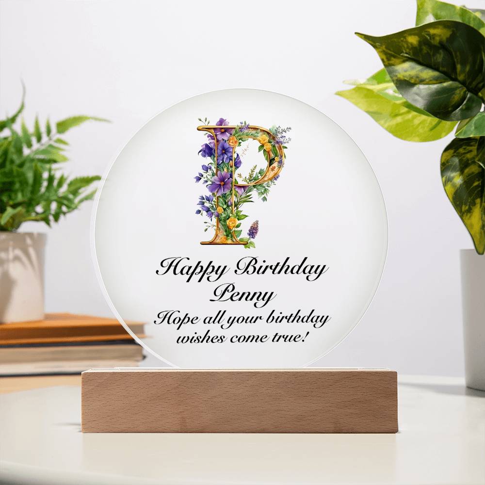 Happy Birthday Penny v02 - Circle Acrylic Plaque
