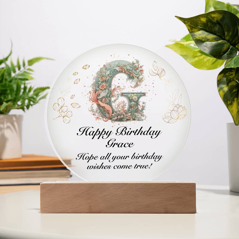 Happy Birthday Grace v01 - Circle Acrylic Plaque