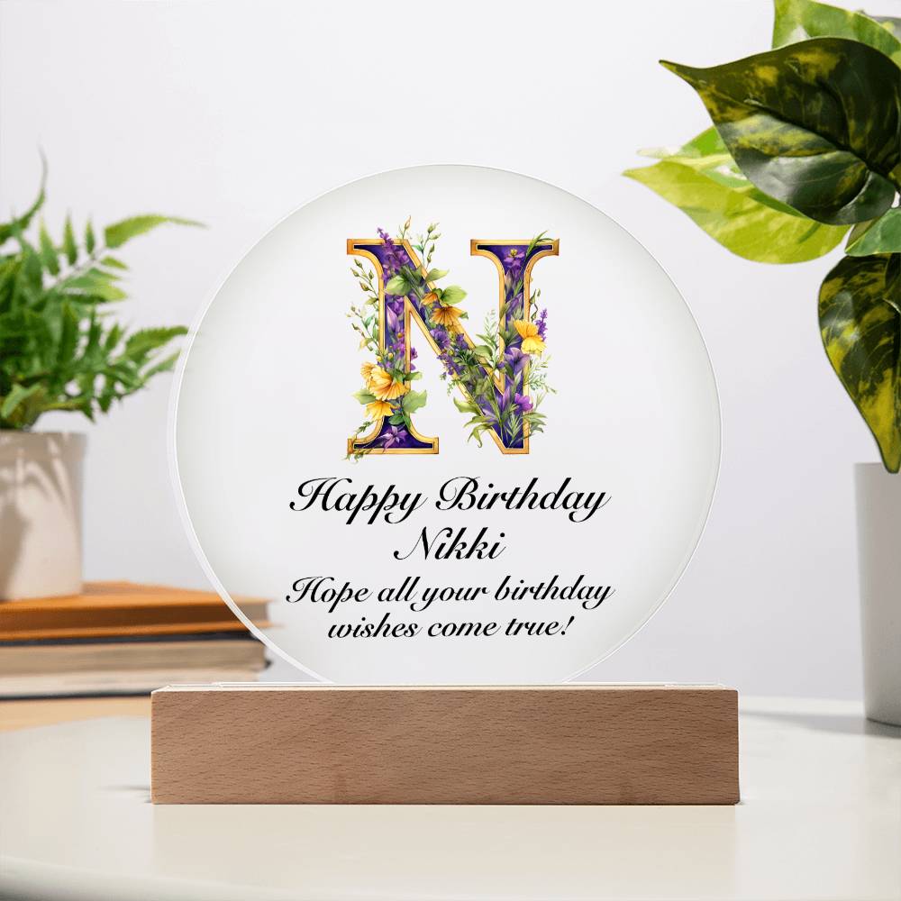 Happy Birthday Nikki v02 - Circle Acrylic Plaque