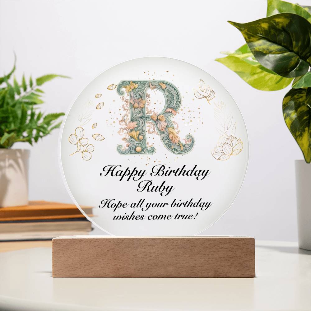 Happy Birthday Ruby v01 - Circle Acrylic Plaque
