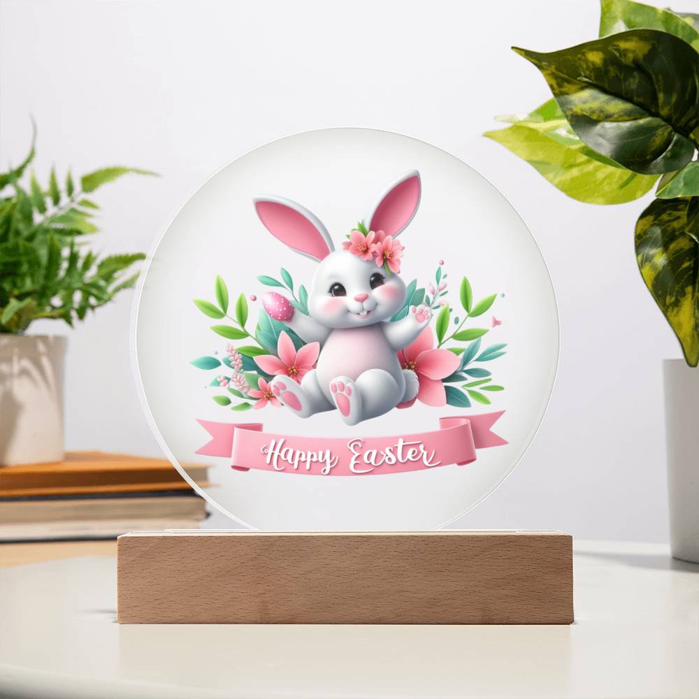 Happy Easter Bunny Sign 04 - Circle Acrylic Plaque