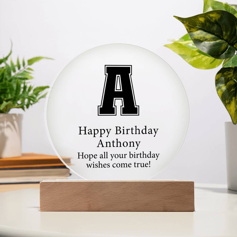 Happy Birthday Anthony v02 - Circle Acrylic Plaque