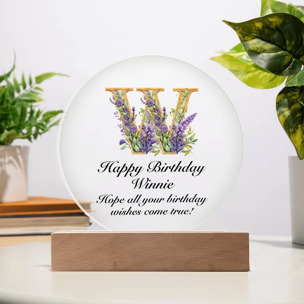 Happy Birthday Winnie v02 - Circle Acrylic Plaque