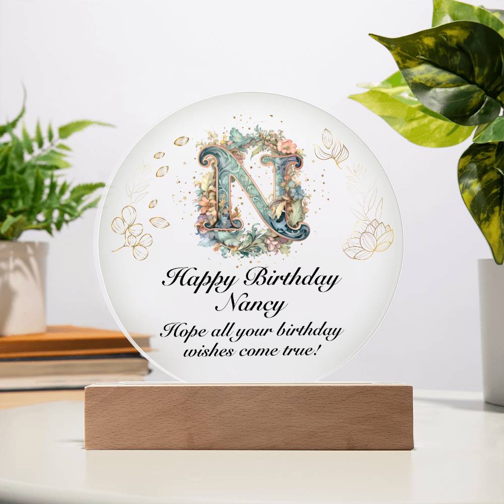 Happy Birthday Nancy v01 - Circle Acrylic Plaque