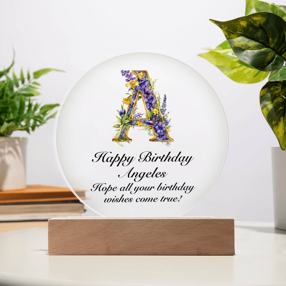 Happy Birthday Angeles v02 - Circle Acrylic Plaque