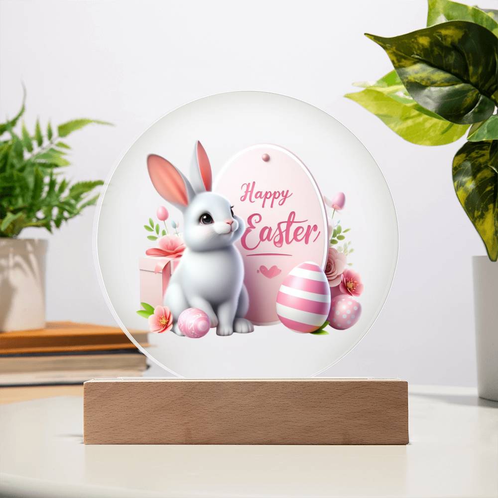 Happy Easter Bunny Sign 05 - Circle Acrylic Plaque