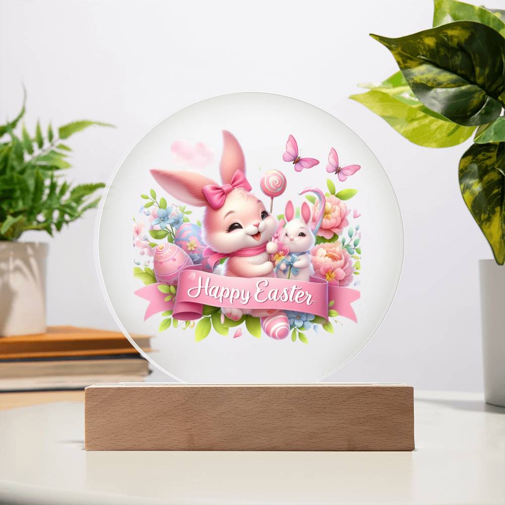 Happy Easter Bunny Sign 02 - Circle Acrylic Plaque