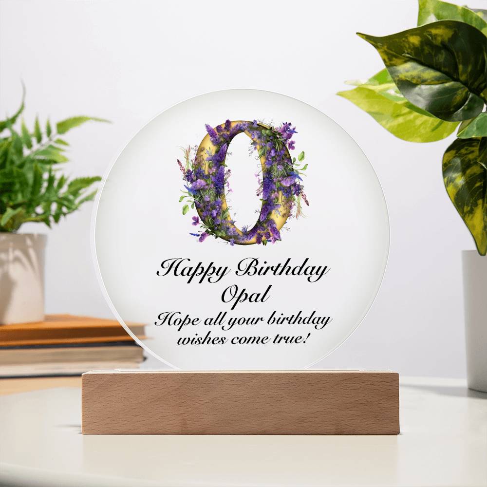 Happy Birthday Opal v02 - Circle Acrylic Plaque