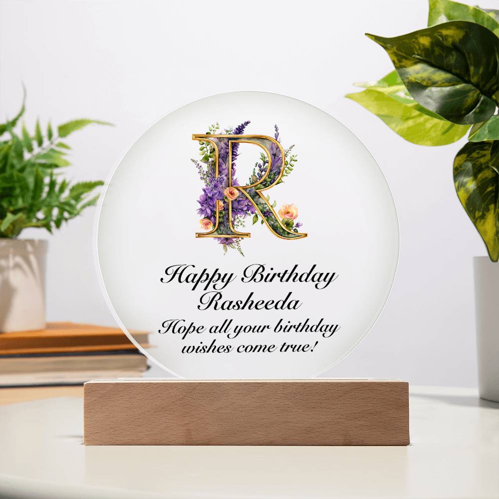 Happy Birthday Rasheeda v02 - Circle Acrylic Plaque