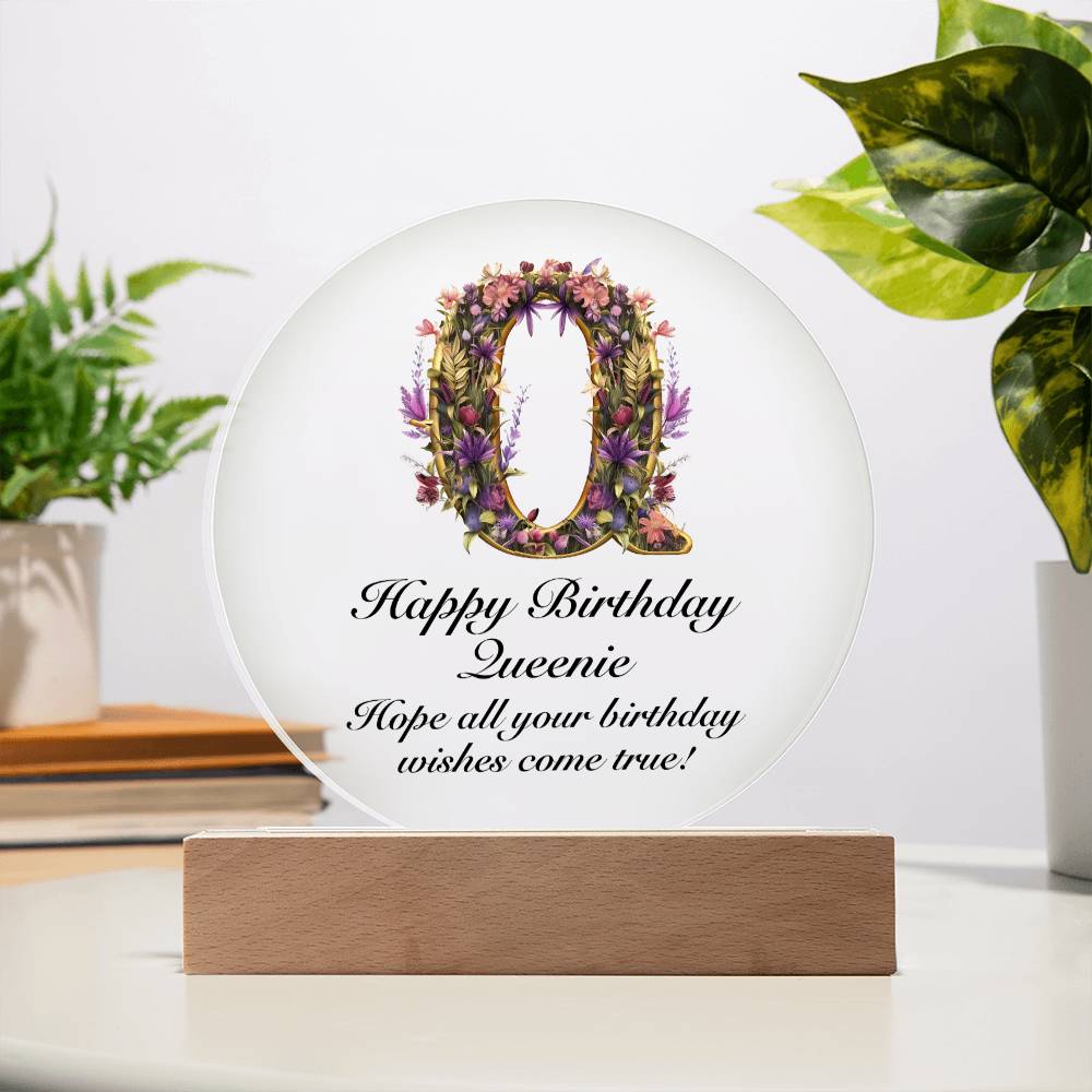 Happy Birthday Queenie v02 - Circle Acrylic Plaque