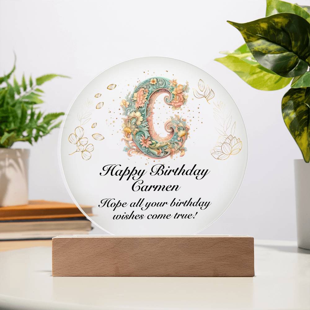 Happy Birthday Carmen v01 - Circle Acrylic Plaque - Unique Gifts Store