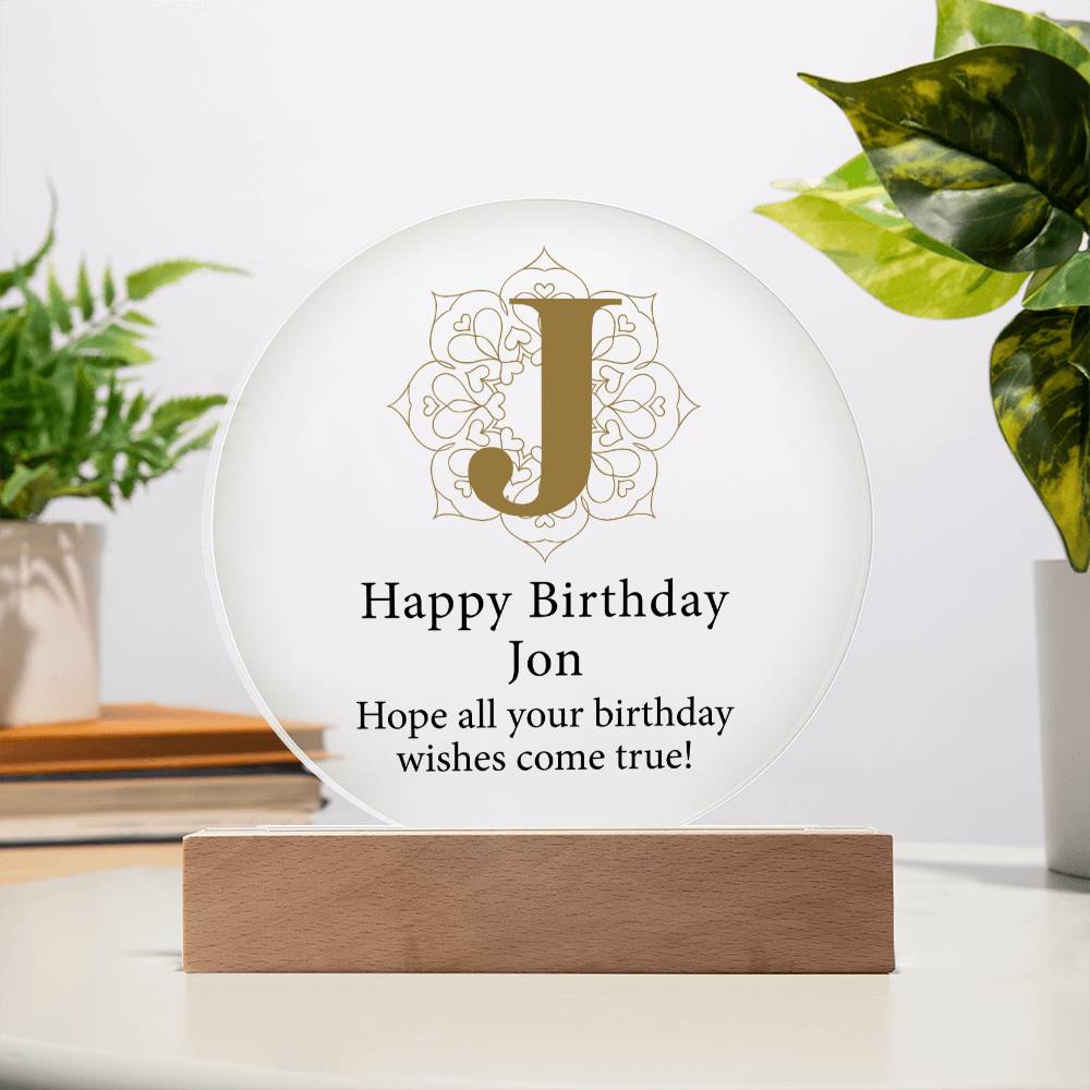 Happy Birthday Jon v01 - Circle Acrylic Plaque