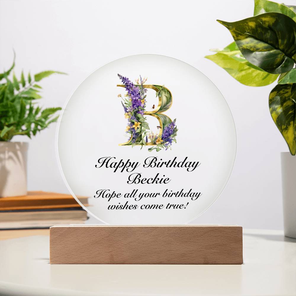 Happy Birthday Beckie v02 - Circle Acrylic Plaque