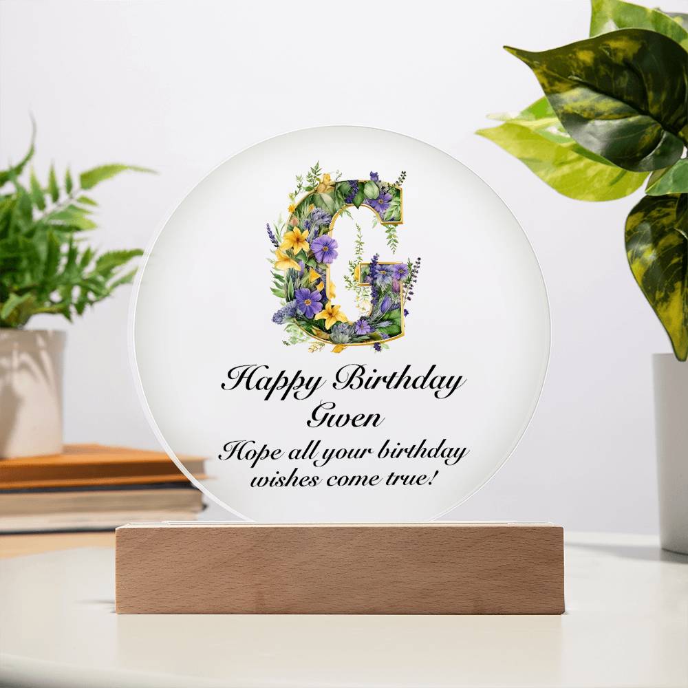 Happy Birthday Gwen v02 - Circle Acrylic Plaque