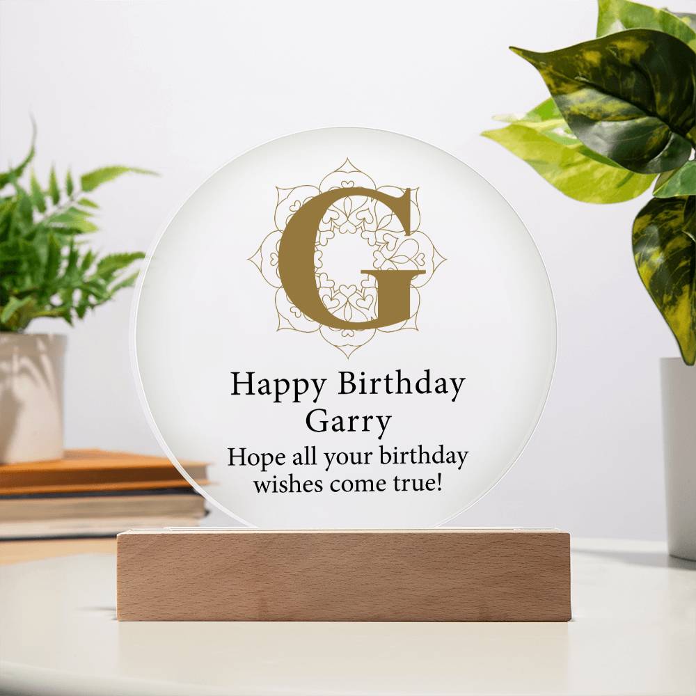 Happy Birthday Garry v01 - Circle Acrylic Plaque