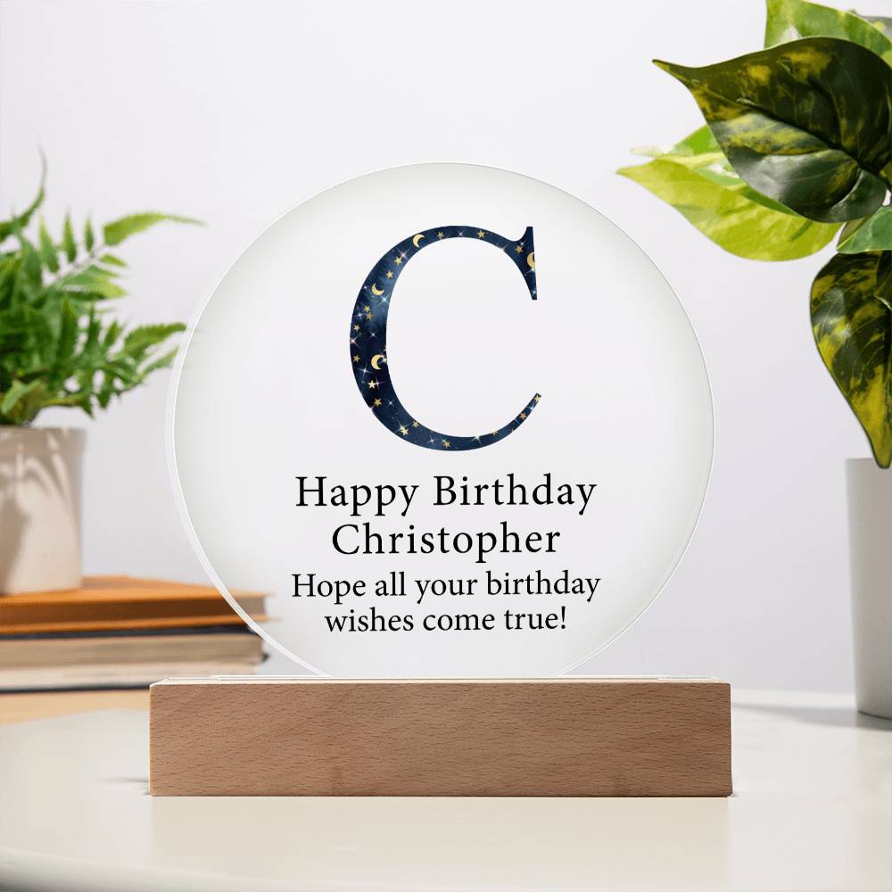 Happy Birthday Christopher v03 - Circle Acrylic Plaque