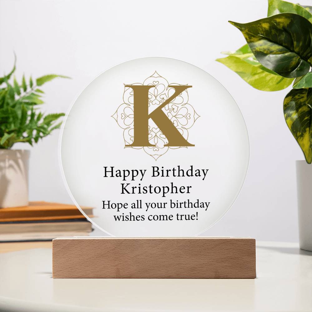 Happy Birthday Kristopher v01 - Circle Acrylic Plaque