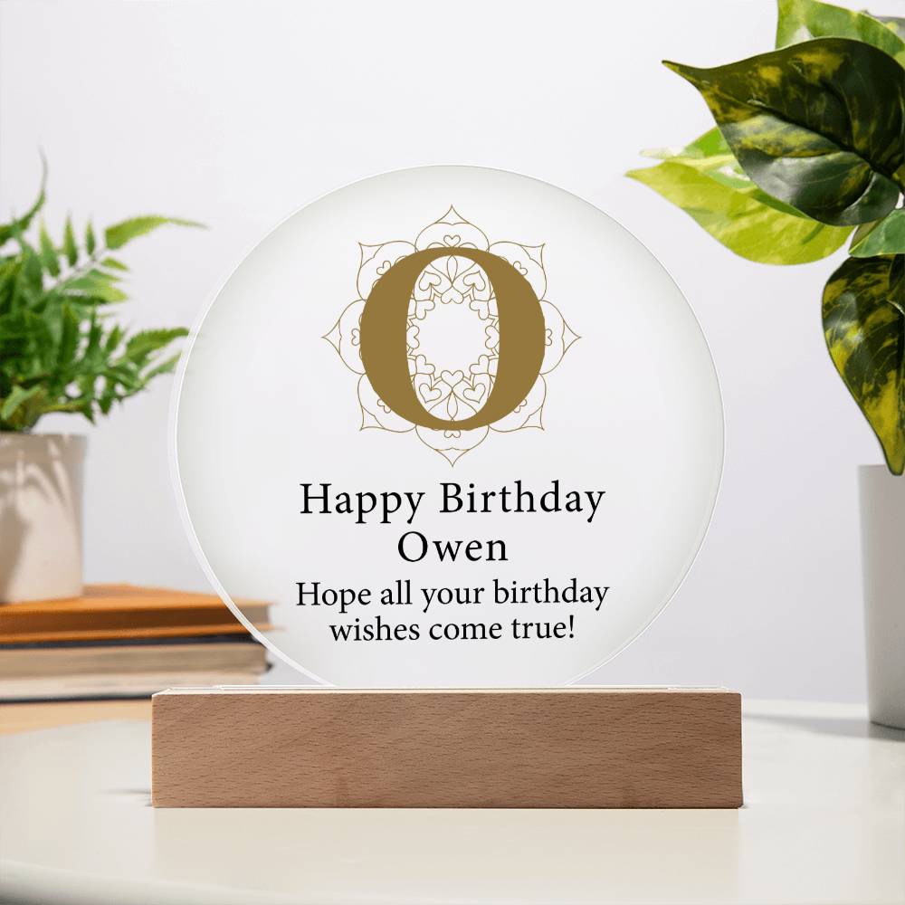 Happy Birthday Owen v01 - Circle Acrylic Plaque
