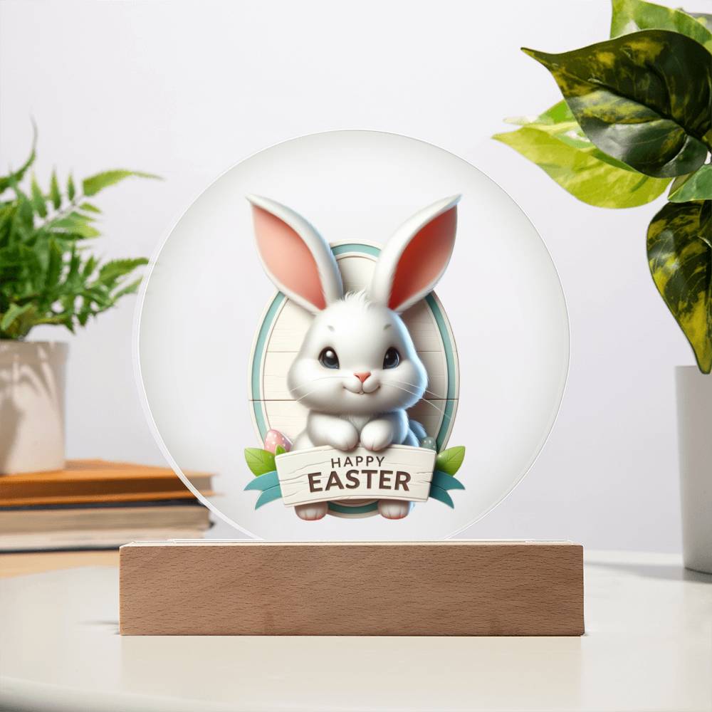 Happy Easter Bunny Sign 08 - Circle Acrylic Plaque
