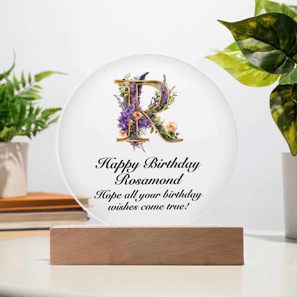 Happy Birthday Rosamond v02 - Circle Acrylic Plaque