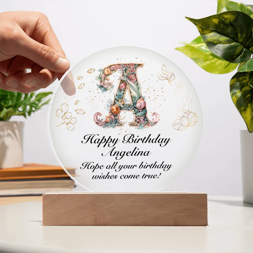 Happy Birthday Angelina v01 - Circle Acrylic Plaque