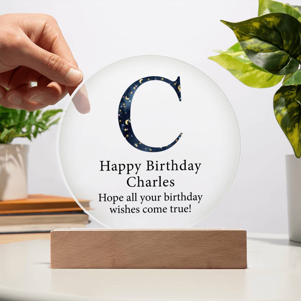 Happy Birthday Charles v03 - Circle Acrylic Plaque