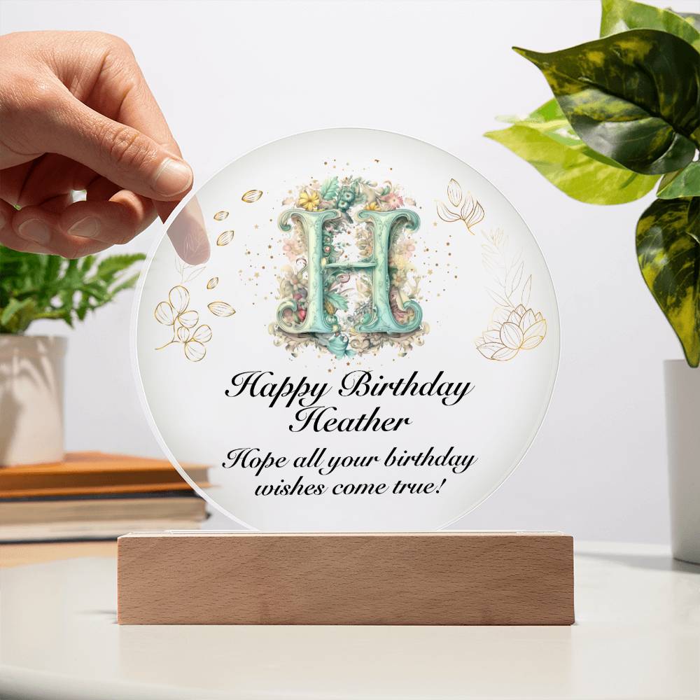 Happy Birthday Heather v01 - Circle Acrylic Plaque