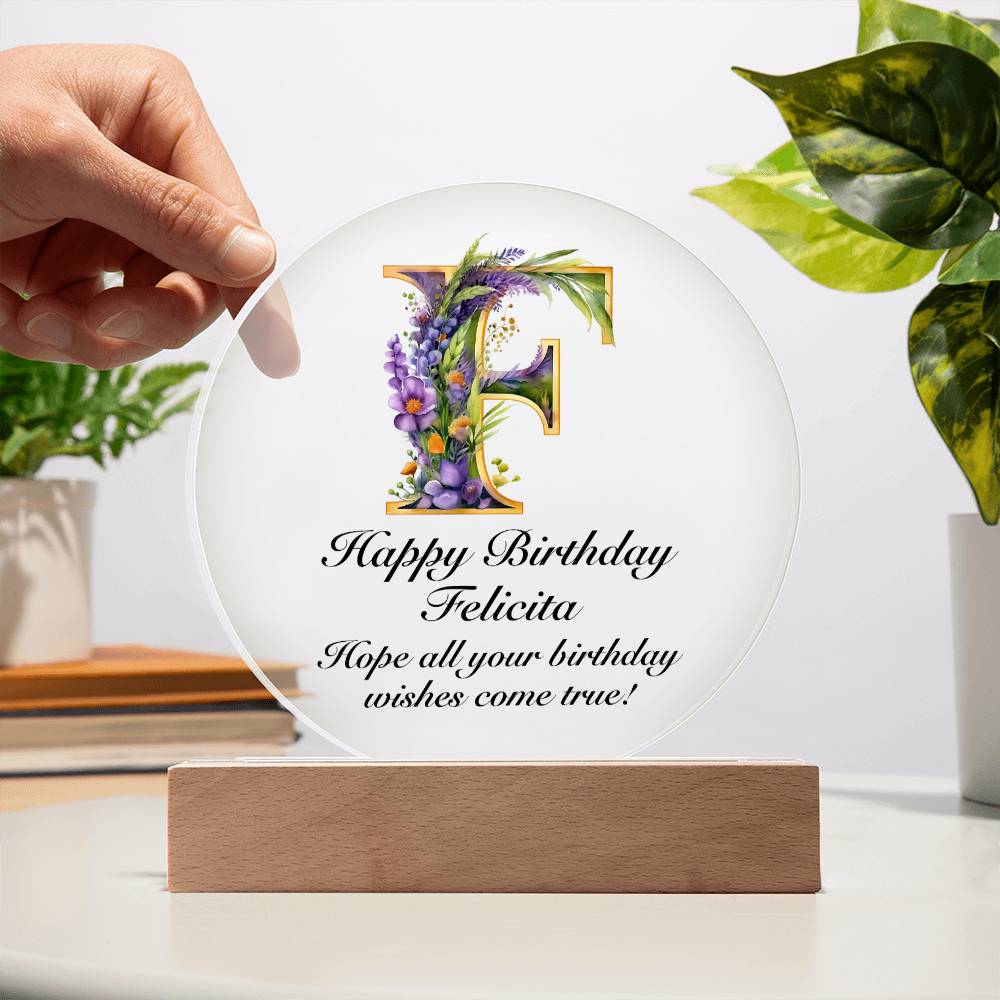Happy Birthday Felicita v02 - Circle Acrylic Plaque
