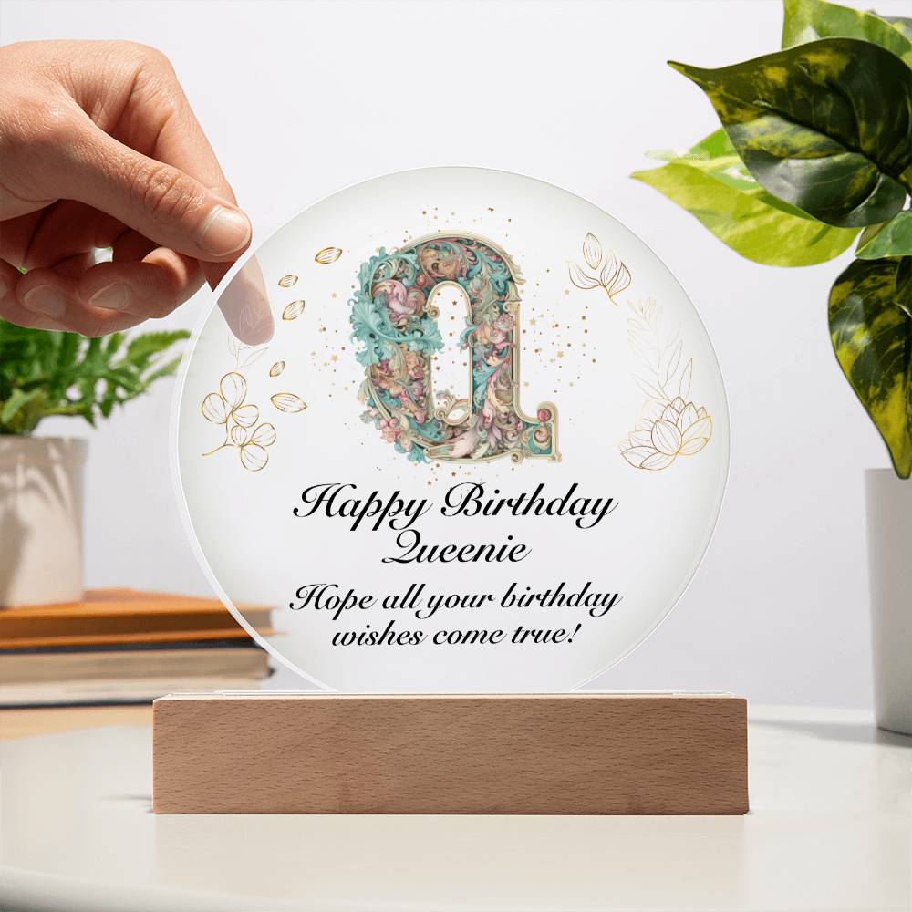 Happy Birthday Queenie v01 - Circle Acrylic Plaque