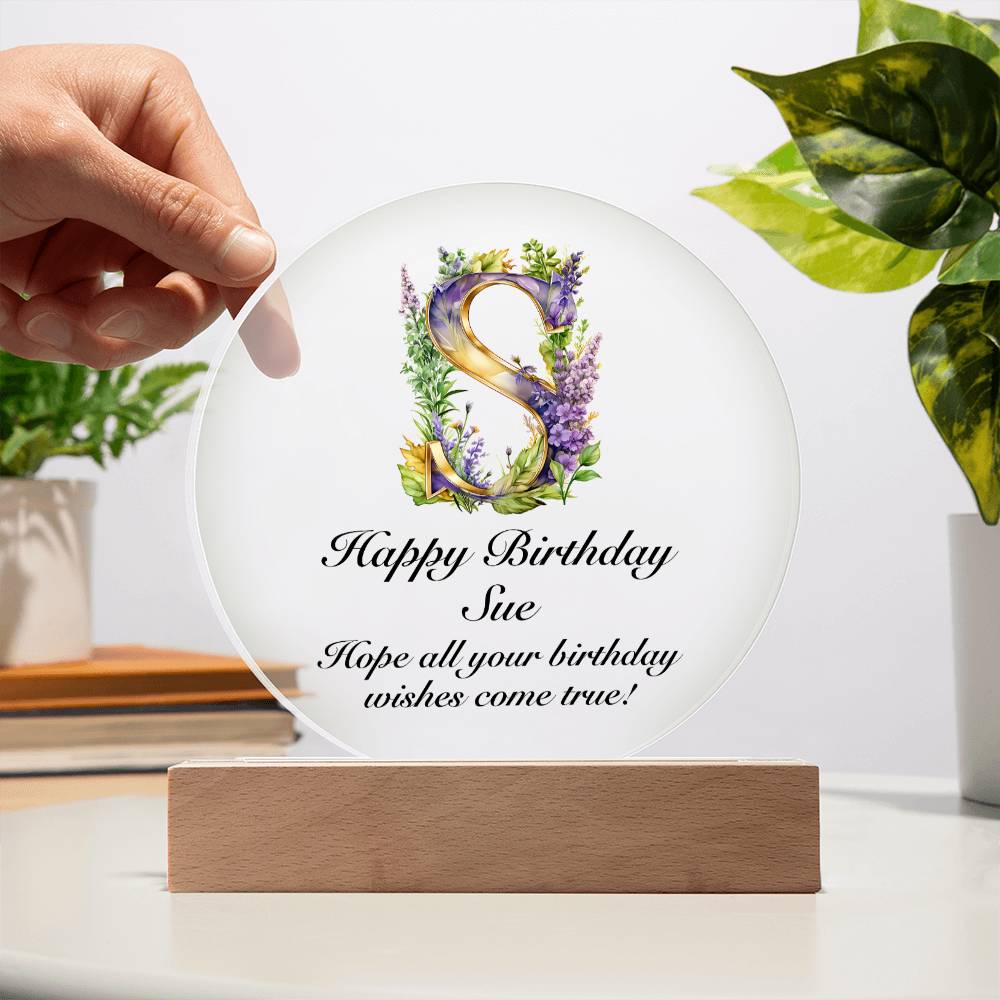 Happy Birthday Sue v02 - Circle Acrylic Plaque