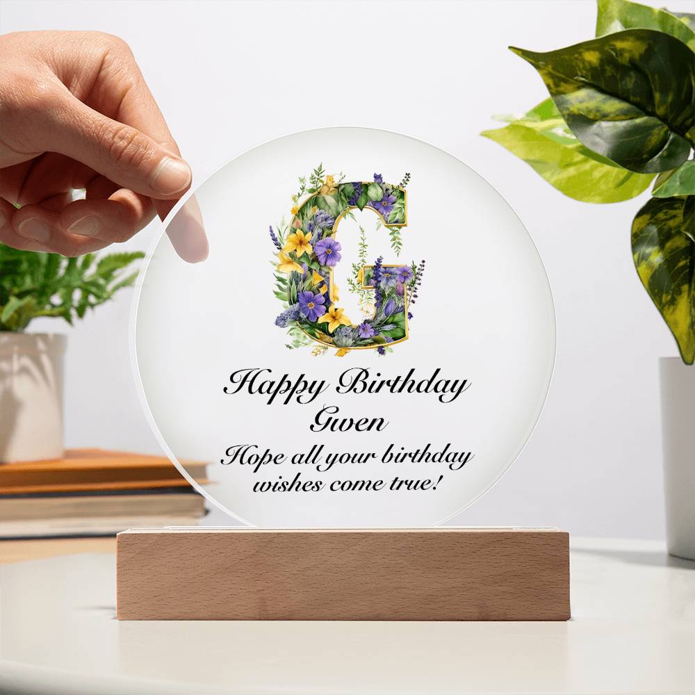 Happy Birthday Gwen v02 - Circle Acrylic Plaque