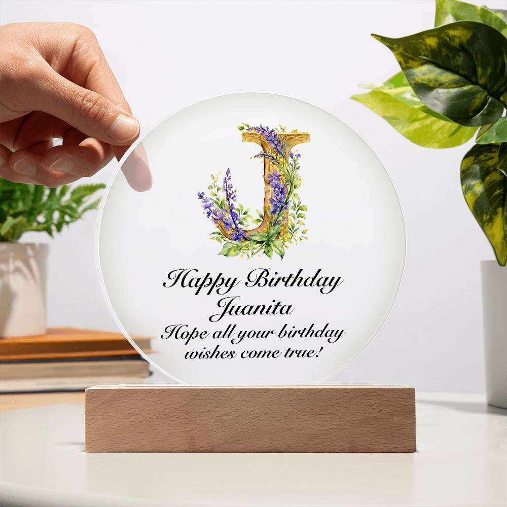 Happy Birthday Juanita v02 - Circle Acrylic Plaque