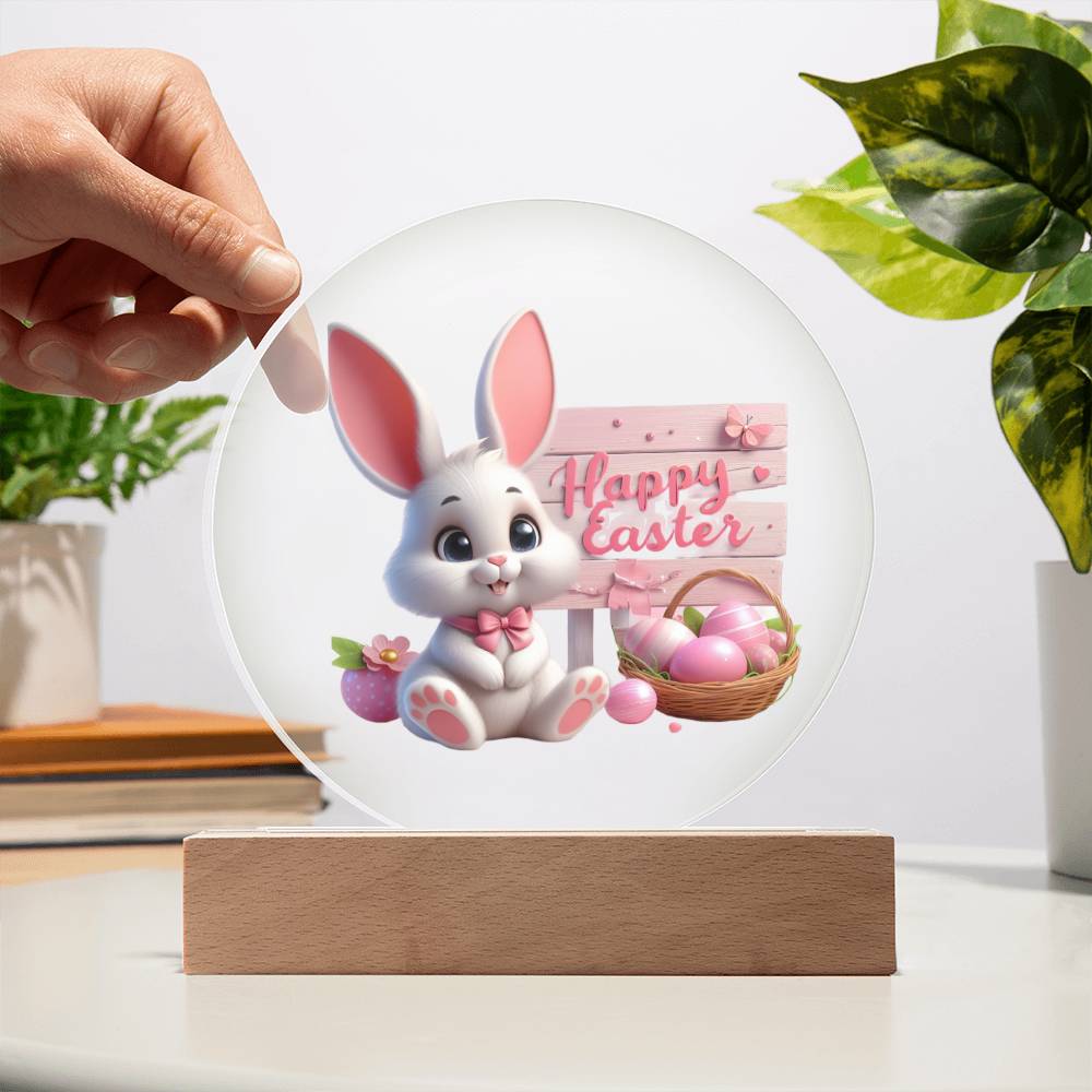 Happy Easter Bunny Sign 06 - Circle Acrylic Plaque