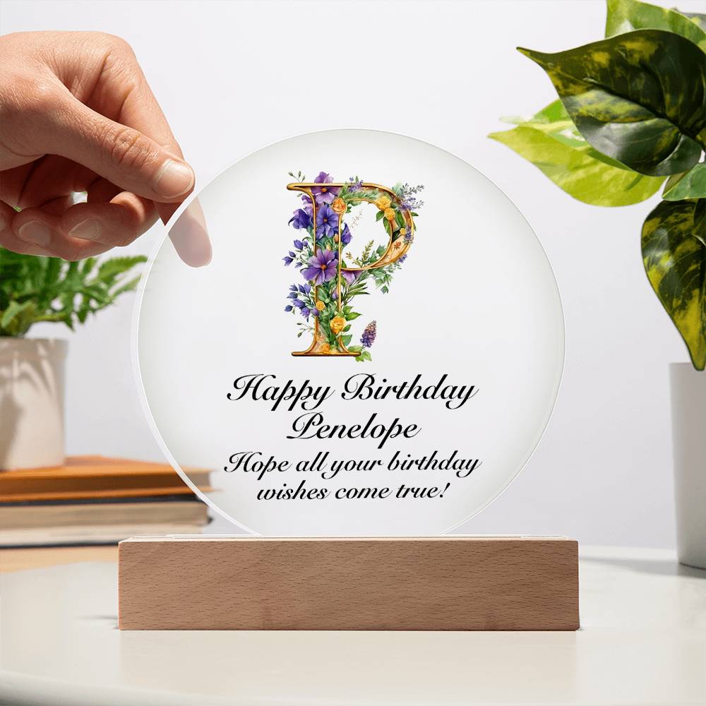 Happy Birthday Penelope v02 - Circle Acrylic Plaque