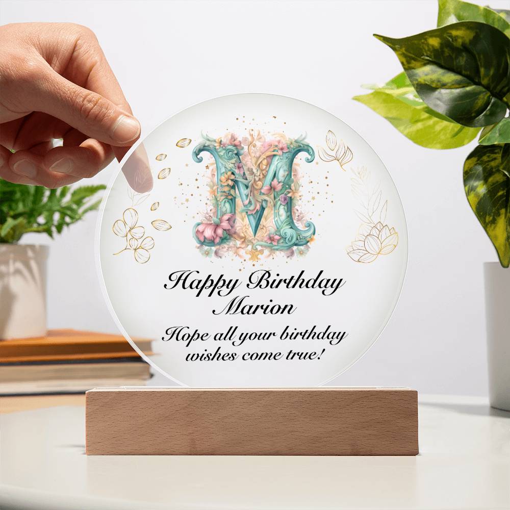 Happy Birthday Marion v01 - Circle Acrylic Plaque