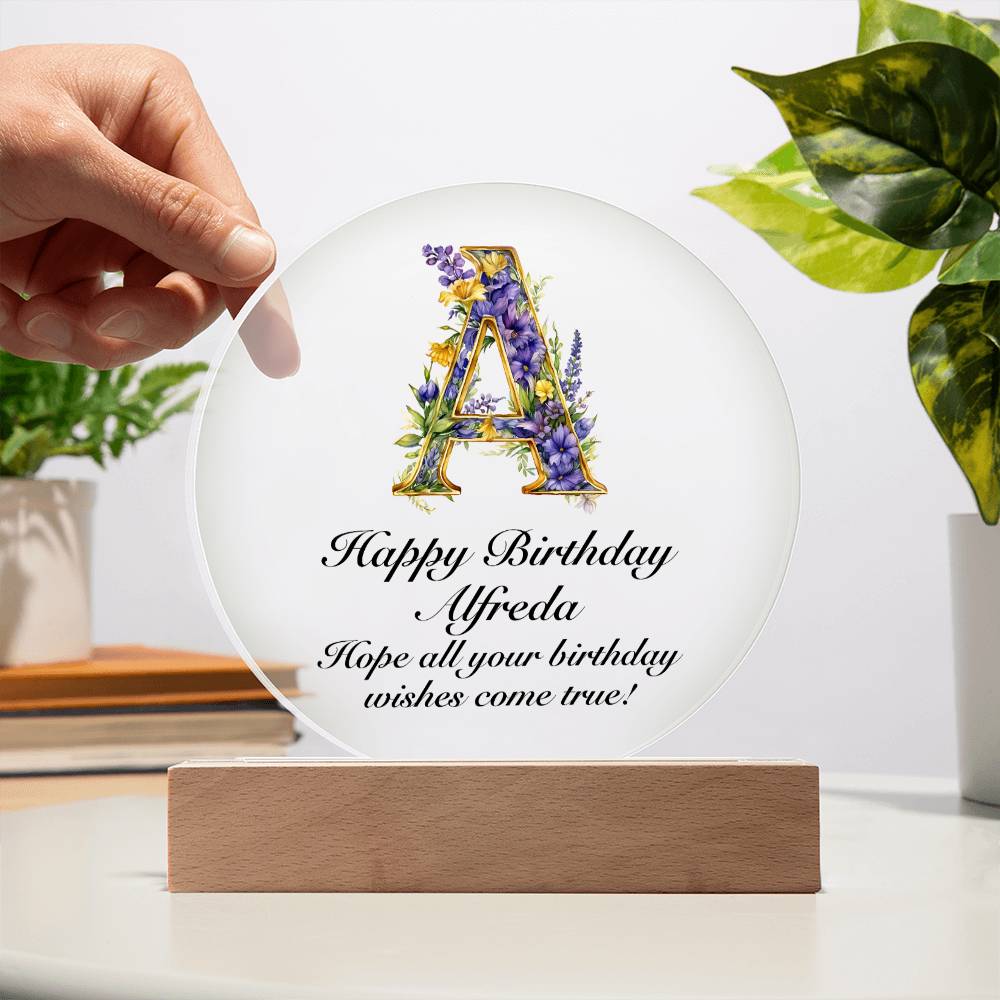 Happy Birthday Alfreda v02 - Circle Acrylic Plaque