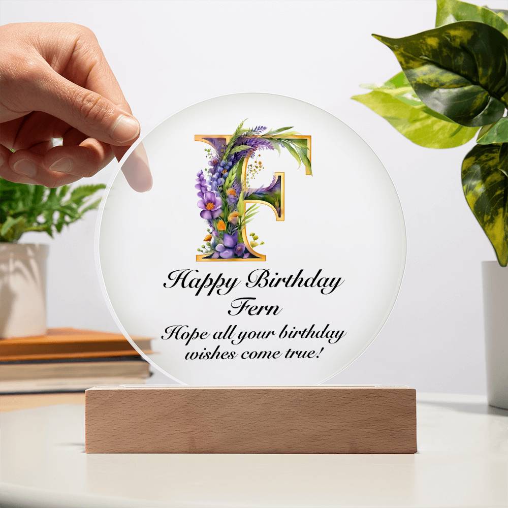 Happy Birthday Fern v02 - Circle Acrylic Plaque