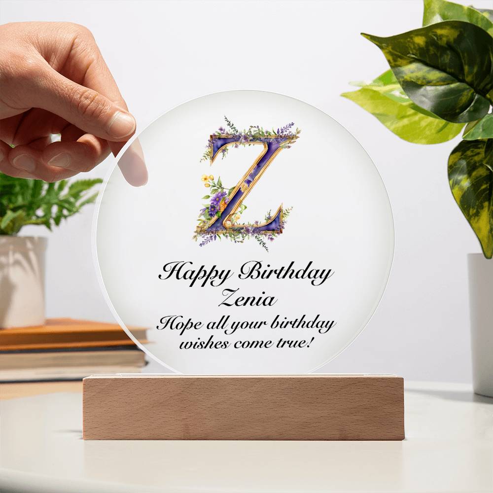 Happy Birthday Zenia v02 - Circle Acrylic Plaque