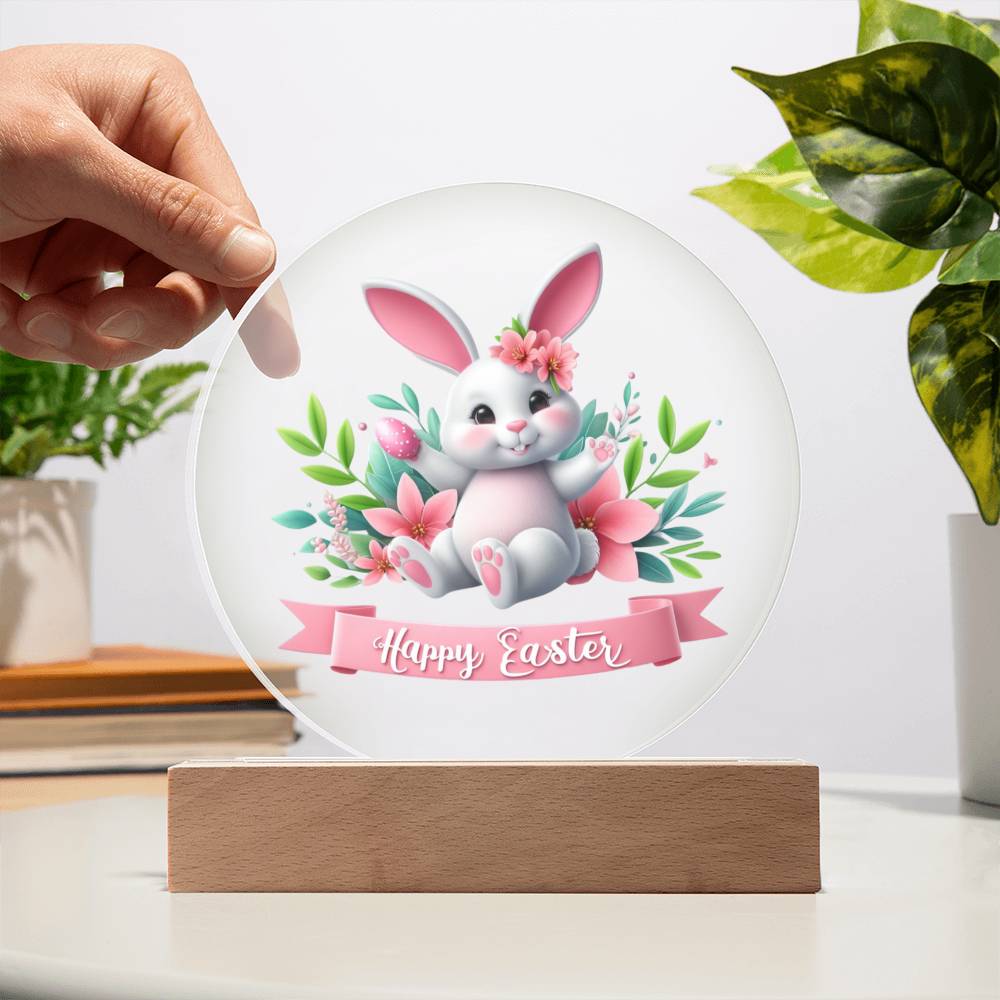 Happy Easter Bunny Sign 04 - Circle Acrylic Plaque