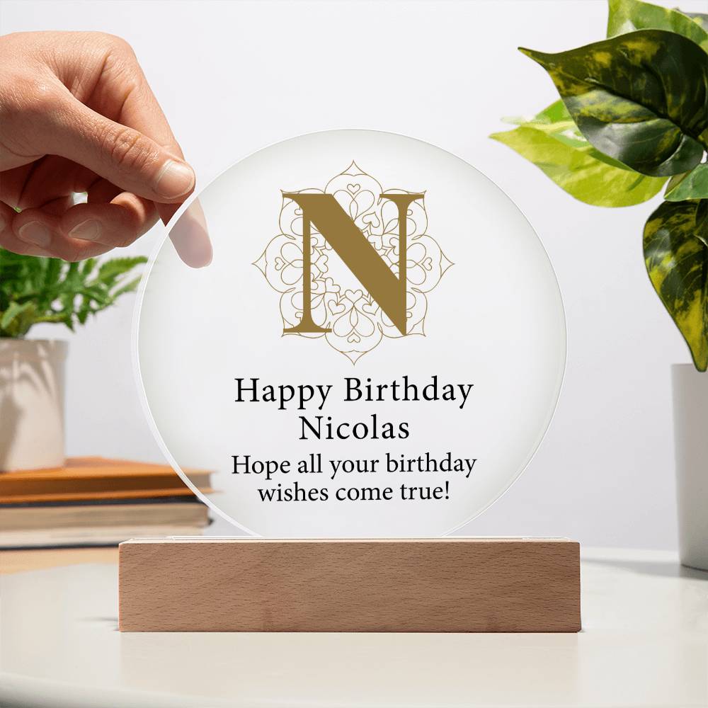 Happy Birthday Nicolas v01 - Circle Acrylic Plaque