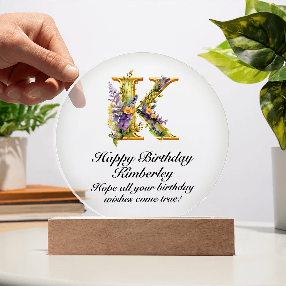 Happy Birthday Kimberley v02 - Circle Acrylic Plaque