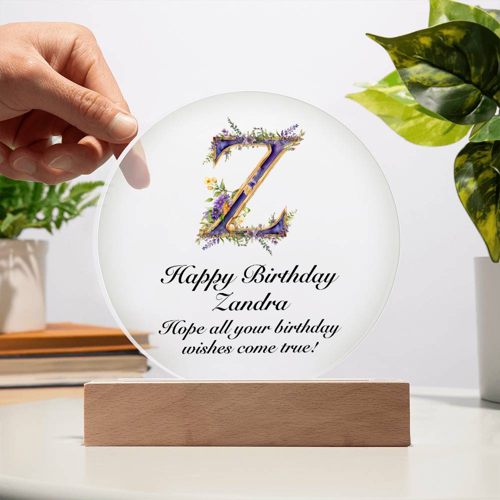 Happy Birthday Zandra v02 - Circle Acrylic Plaque