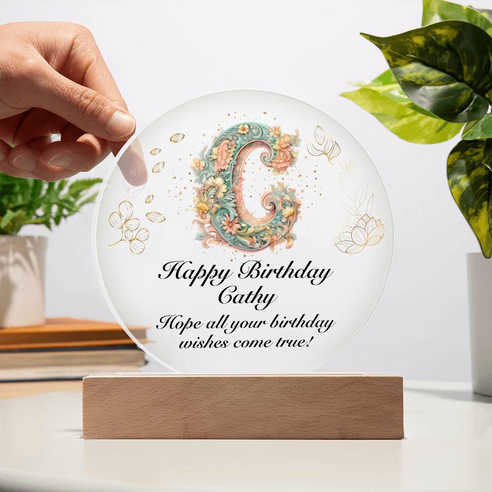 Happy Birthday Cathy v01 - Circle Acrylic Plaque