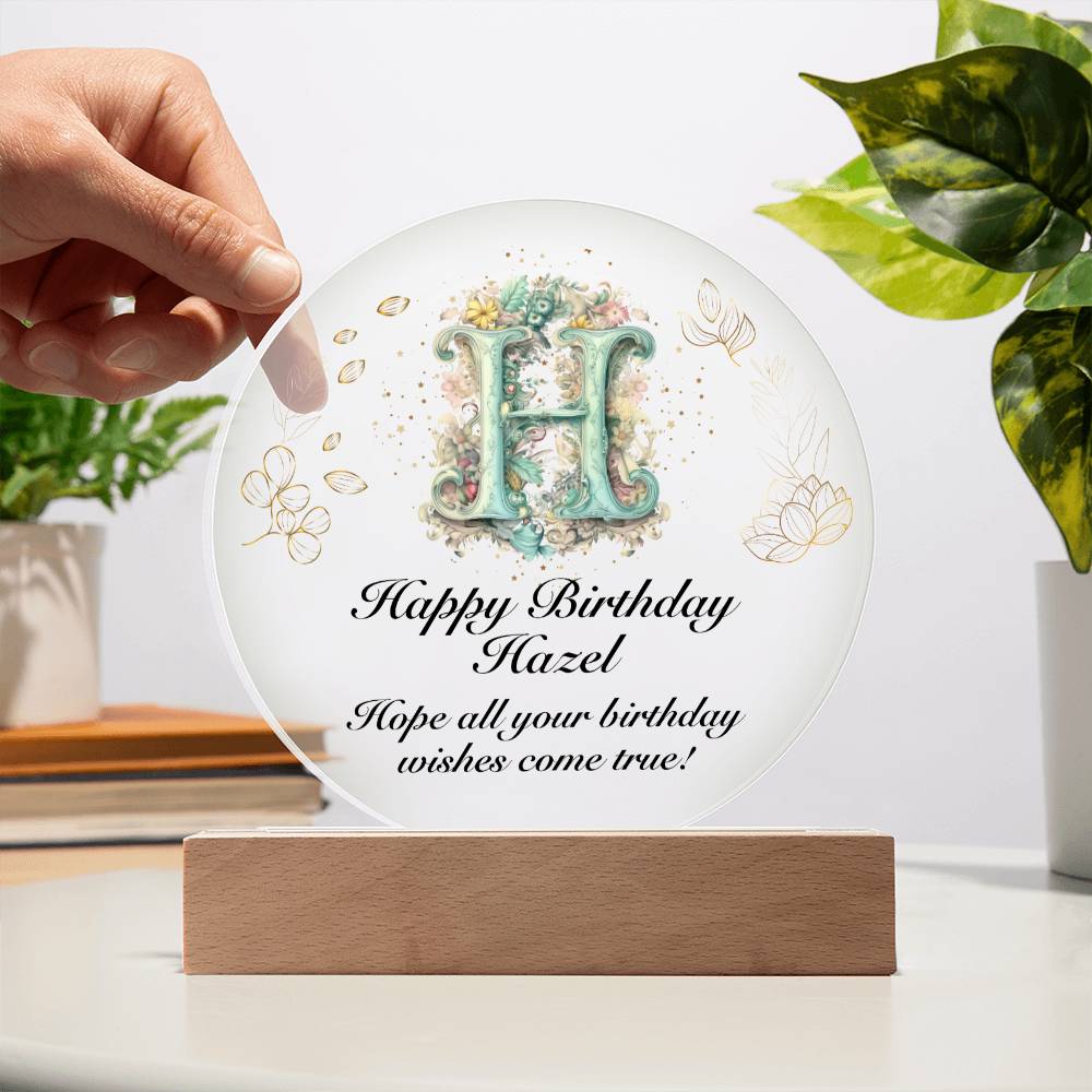 Happy Birthday Hazel v01 - Circle Acrylic Plaque