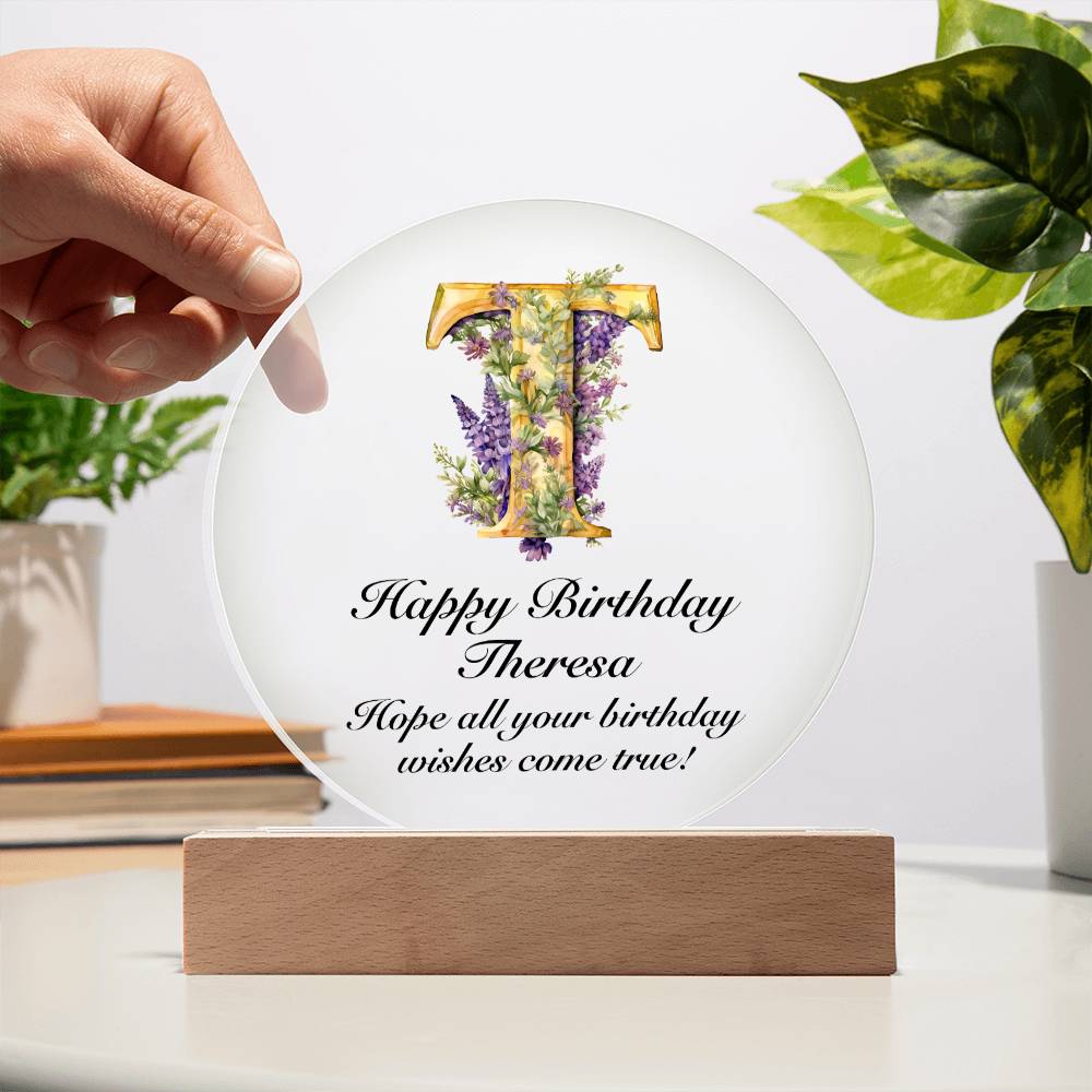 Happy Birthday Theresa v02 - Circle Acrylic Plaque