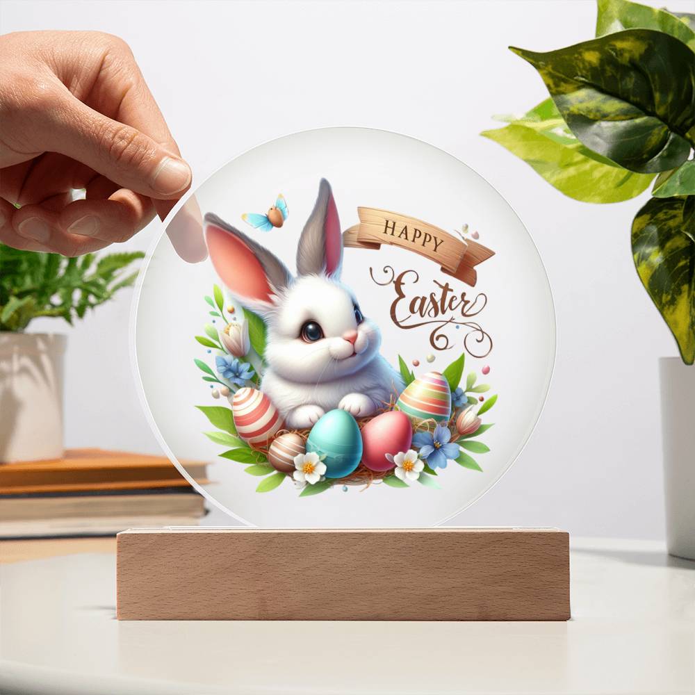 Happy Easter Bunny Sign 01 - Circle Acrylic Plaque