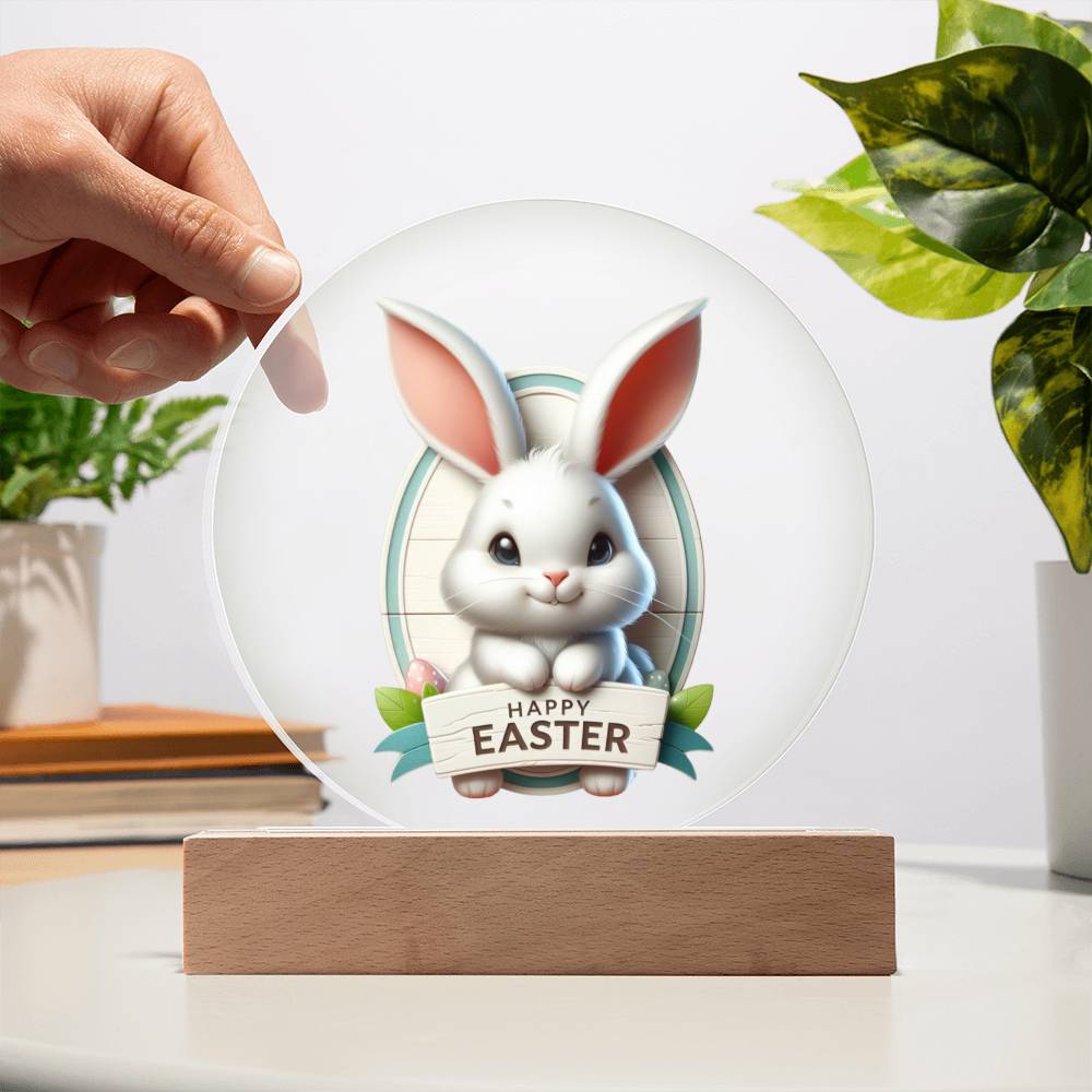 Happy Easter Bunny Sign 08 - Circle Acrylic Plaque